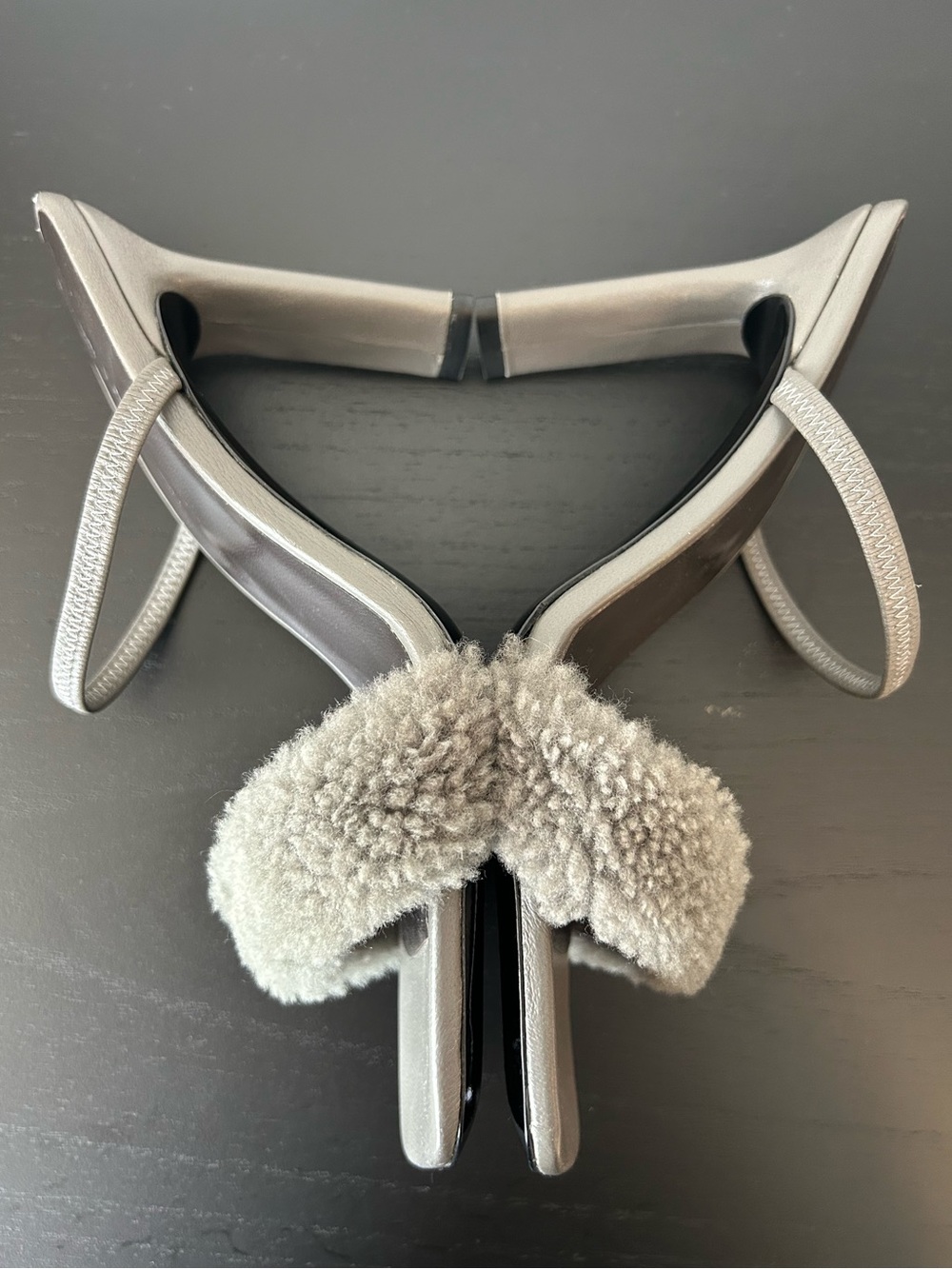 BY FAR Gray Shearling Strap Heeled Sandal - Picture 7 of 10